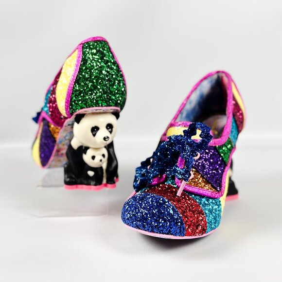 Irregular Choice x Buy Sell Worship Bei Bei Rainbow Glitter Panda Heels Size 8 - Picture 1 of 11